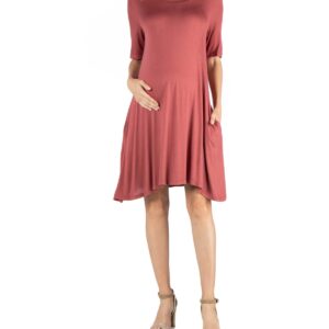 24seven Comfort Apparel Soft Flare T-Shirt Maternity Dress with Pocket Detail - Cinnamon