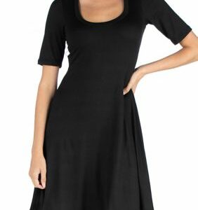 24seven Comfort Apparel Women's A-Line Knee Length Dress, Black, 1X