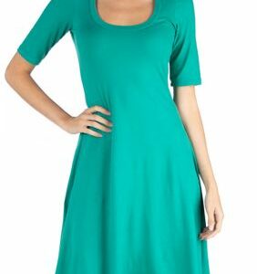 24seven Comfort Apparel Women's A-Line Knee Length Dress, Green, Medium