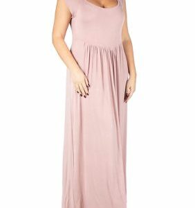 24seven Comfort Apparel Women's Cap Sleeve Empire Waist Plus Size Maxi Dress