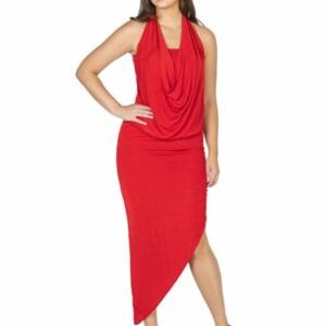 24seven Comfort Apparel Women's Cowl Neck Long Asymmetrical Backless Halter Dress