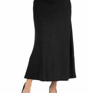 24seven Comfort Apparel Women's Elastic Waist Solid Color Maxi Skirt, Black, Large