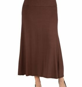 24seven Comfort Apparel Women's Elastic Waist Solid Color Maxi Skirt, Brown, Small