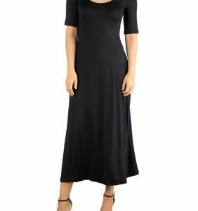 24seven Comfort Apparel Women's Elbow Sleeve A-Line Maxi Dress, Black, Medium