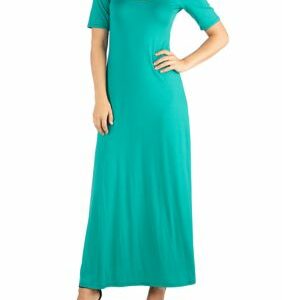 24seven Comfort Apparel Women's Elbow Sleeve A-Line Maxi Dress, Green, Large