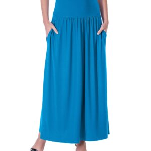 24seven Comfort Apparel Women's Foldover with Pockets Maxi Skirt - Teal