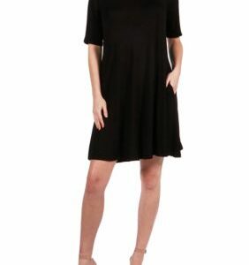 24seven Comfort Apparel Women's Knee Length Pocket T-Shirt Dress, Black, 1X