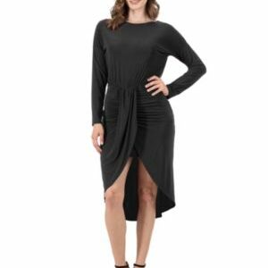 24seven Comfort Apparel Women's Long Sleeve Dressy Tulip Skirt Knee Length Dress, Black, X-Large