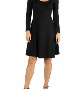 24seven Comfort Apparel Women's Long Sleeve Flared T-Shirt Dress, Black, Large