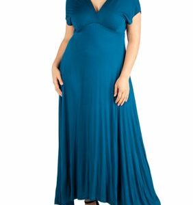 24seven Comfort Apparel Women's Plus Size Empire Waist V-Neck Maxi Dress