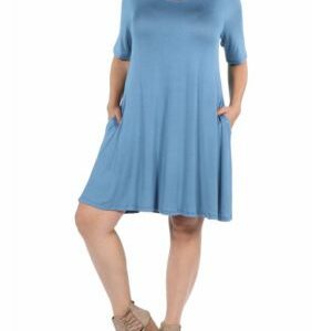 24seven Comfort Apparel Women's Plus Size Knee Length Pocket T-Shirt Dress, Blue, 3X