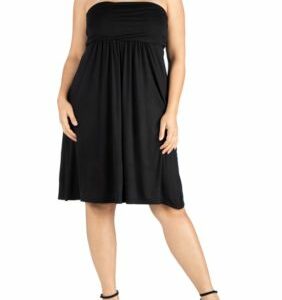 24seven Comfort Apparel Women's Plus Size Knee Length Strapless Mini Dress, Black, 1X