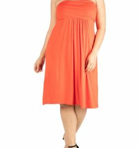 24seven Comfort Apparel Women's Plus Size Knee Length Strapless Mini Dress, Orange, 2X