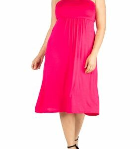 24seven Comfort Apparel Women's Plus Size Knee Length Strapless Mini Dress, Pink, 1X