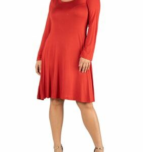 24seven Comfort Apparel Women's Plus Size Long Sleeve Flared T-Shirt Dress, 3X