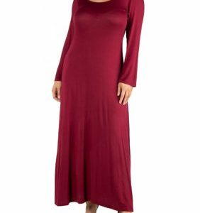 24seven Comfort Apparel Women's Plus Size Long Sleeve T-Shirt Maxi Dress, Red, 3X