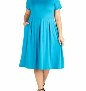 24seven Comfort Apparel Women's Plus Size Short Sleeve Midi Skater Dress with Pockets, 2X