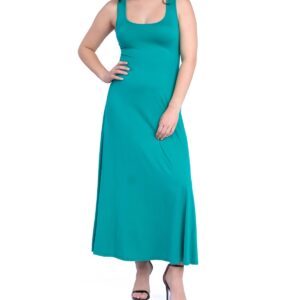 24seven Comfort Apparel Women's Relaxed Sleeveless Tunic A-Line Long Dress - Green