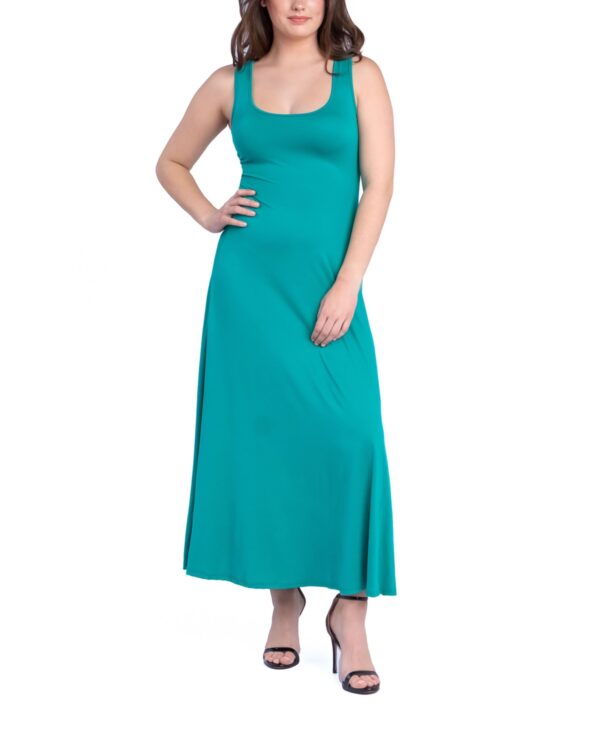 24seven Comfort Apparel Women's Relaxed Sleeveless Tunic A-Line Long Dress - Green