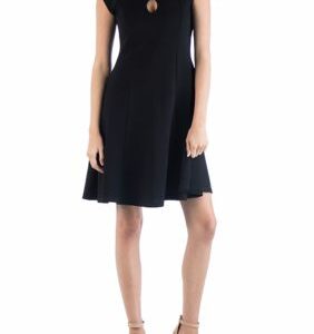 24seven Comfort Apparel Women's Scoop Neck A-Line Dress, Black, Medium