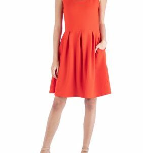 24seven Comfort Apparel Women's Sleeveless Pleated Skater Dress with Pockets, Orange, 1X