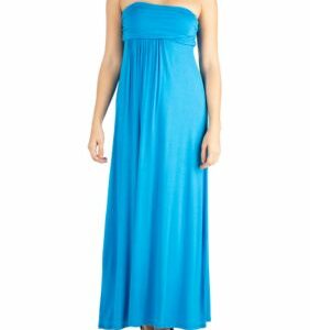 24seven Comfort Apparel Women's Strapless Maxi Dress, Turquoise, Small