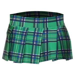 25074-GREENPLDS-M Plaid Color Pleated Skirt, Small & Medium