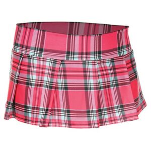 25074-HPINKPLDM-L Plaid Color Pleated Skirt, Hot Pink - Medium & Large