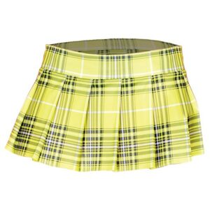 25074-N.YELLOWPLDS-M Plaid Color Pleated Skirt, Neon Yellow & Plaid - Small & Medium