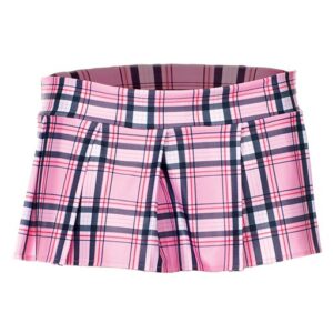 25074-PINKPLDS-M Plaid Color Pleated Skirt, Small & Medium