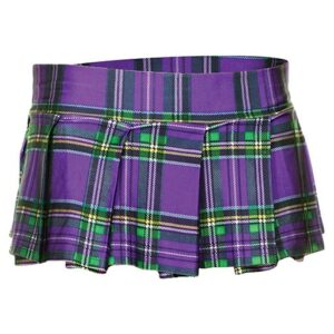 25074-PURPLEPLDM-L Plaid Color Pleated Skirt, Medium & Large