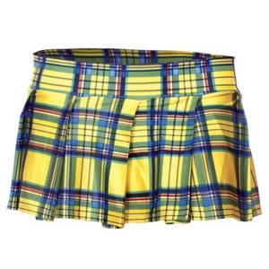 25074-YELLOWPLDM-L Plaid Color Pleated Skirt, Medium & Large