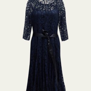 3/4-Sleeve Lace Overlay Cocktail Dress