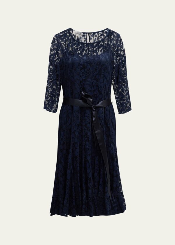 3/4-Sleeve Lace Overlay Cocktail Dress