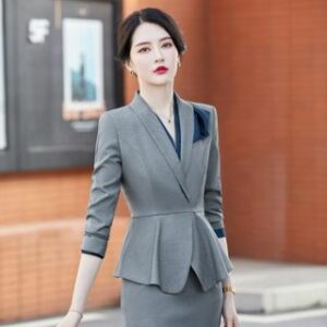 3/4-Sleeve Peplum Jacket / Mini Pencil Skirt / Dress Pants / Decorative Collar / Set