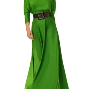 3/4 Sleeve Plain One Shoulder Cocktail Maxi Dress Green/S