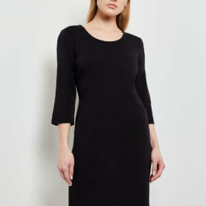 3/4 Sleeve Sheath Knit Dress, Black