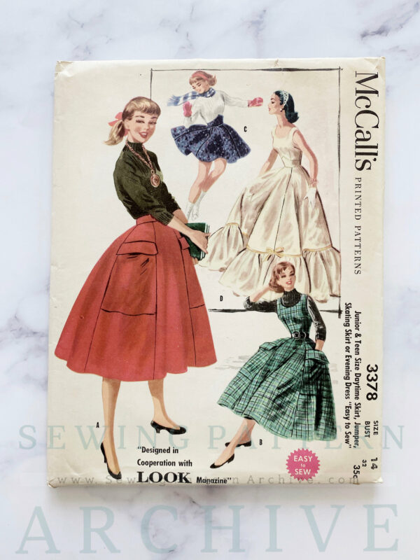 50S Mccalls 3378. 32 Bust Uncut Ff. Skating Skirt Ruffle Tier Evening Gown. Prom Wedding Formal Party Dress. 1950S Vintage Sewing Pattern