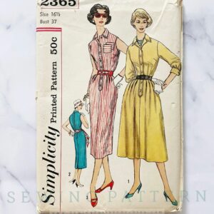 50S Simplicity 2365. 37 Bust Uncut Ff. Half Size Shirt Dress Slim Or Full Midi Skirt. Slenderette 1950S Vintage Sewing Pattern Volup Plus