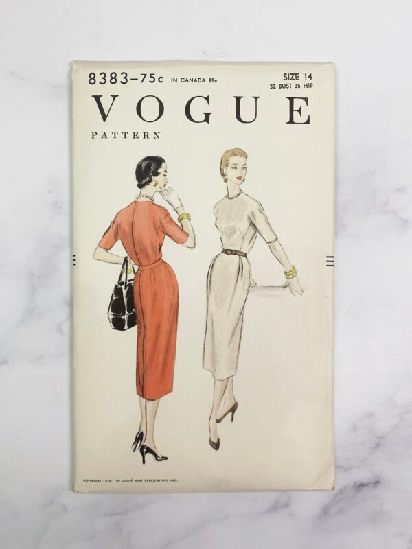 50S Vogue 8383. 32 Bust Unused Ff. Unprinted Vintage Midi Slim Skirt Day Dress Elbow Sleeves Lucy Style 1950S Vintage Sewing Pattern