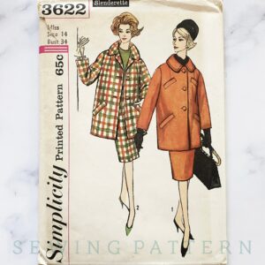 60S Simplicity 3622. 34 Bust Uncut Ff. Mod Retro Collar Boxy Topper Car Coat Slim Midi Skirt. Slenderette 1960S Vintage Sewing Pattern