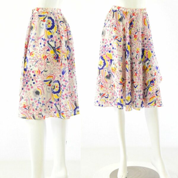 60S Vintage Womens 2Xs Abstract Print Wrap Skirt in White (Size 42)