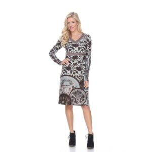 6380-01 L Naarah Embroidered Sweater Dress, Brown - Large