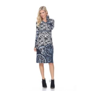 6380-02 L Naarah Embroidered Sweater Dress, Blue - Large