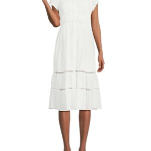 70/21 Women's Pintuck Tiered Peasant Midi Dress - White - Size S