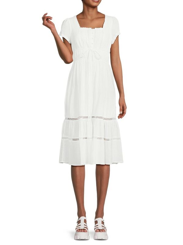 70/21 Women's Pintuck Tiered Peasant Midi Dress - White - Size S