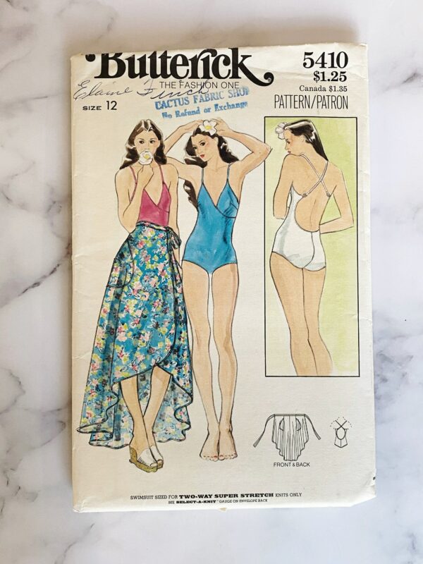 70S Butterick 5410. 34 Bust. Uncut Ff Retro One Piece Surplice Swimsuit Bathing Suit Wrap Skirt Sarong 1970S Vintage Sewing Pattern