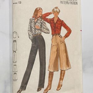 70S Butterick 5625. 26 Waist. Retro Slim Straight Leg Pants Jeans Or Wide Culottes. Western Collar Shirt 1970S Vintage Sewing Pattern