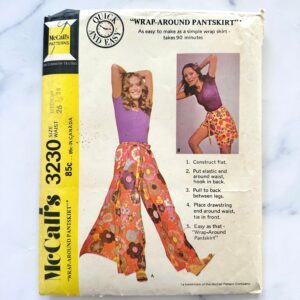 70S Mccalls 3230. Medium Palazzo Wide Leg Tie Front Pant Skirt. One Piece Wrap-Around Pants Beach Coverup Vintage Sewing Pattern