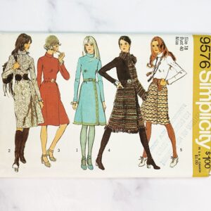 70S Simplicity 9576. Volup 40 Bust Uncut Ff. Stand Up Collar Long Sleeve Dress Wrap Skirt + Scarf. Retro Mod 1970S Vintage Sewing Pattern